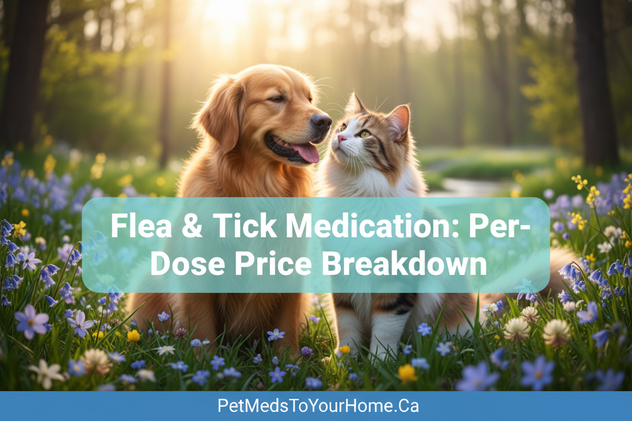 Dog and cat together in spring with flea and tick medication per-dose price comparison chart for Canadian pet owners at PetMedsToYourHome.Ca