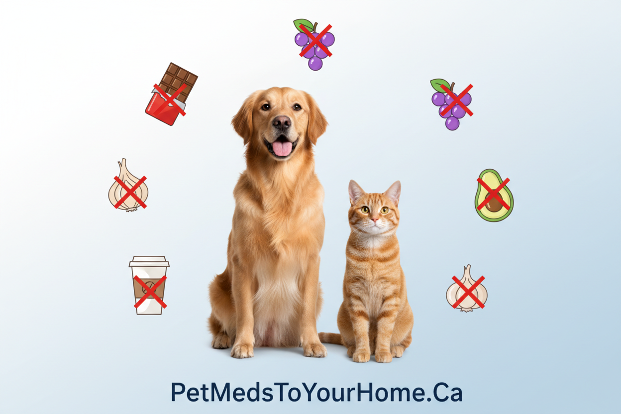 12 common human foods toxic to dogs and cats - pet safety guide by PetMedsToYourHome.Ca Canada