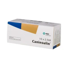 Box of Caninsulin insulin pens with MSD logo on a white background