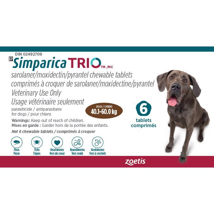 Simparica Trio for Dogs - Monthly Flea, Tick & Heartworm Protection | Per Tablet Pricing - Heartworm, Flea & Tick Prevention | PetMedsToYourHome Canada
