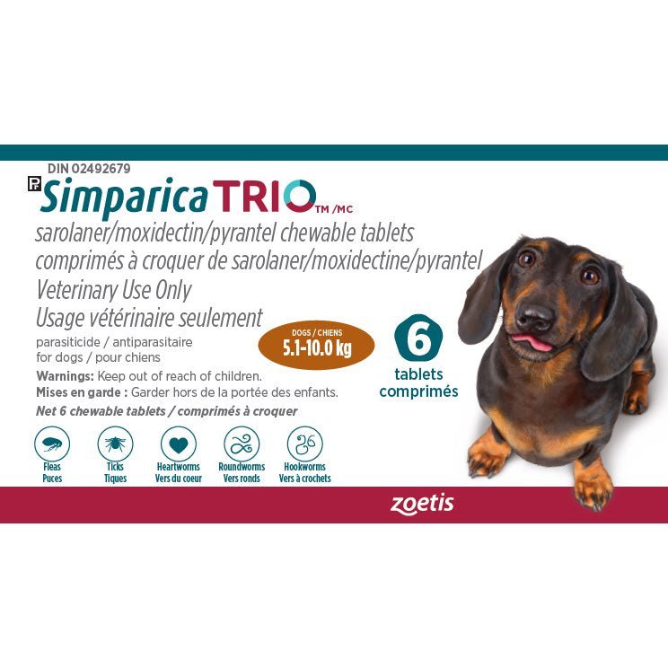 Simparica Trio for Dogs - Monthly Flea, Tick & Heartworm Protection | Per Tablet Pricing - Heartworm, Flea & Tick Prevention | PetMedsToYourHome Canada