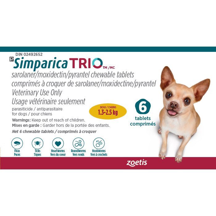 Simparica Trio for Dogs - Monthly Flea, Tick & Heartworm Protection | Per Tablet Pricing - Heartworm, Flea & Tick Prevention | PetMedsToYourHome Canada