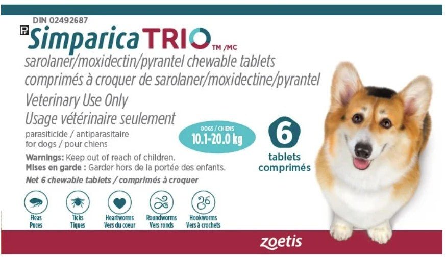 Simparica Trio for Dogs - Monthly Flea, Tick & Heartworm Protection | Per Tablet Pricing - Heartworm, Flea & Tick Prevention | PetMedsToYourHome Canada
