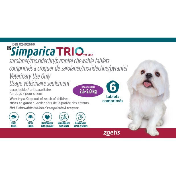 Simparica Trio for Dogs - Monthly Flea, Tick & Heartworm Protection | Per Tablet Pricing - Heartworm, Flea & Tick Prevention | PetMedsToYourHome Canada