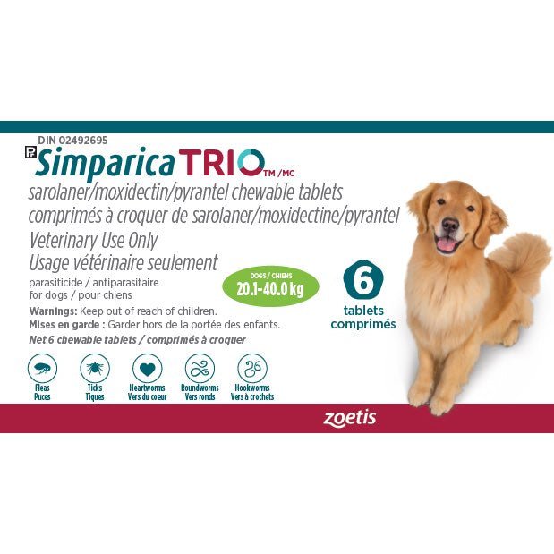 Simparica Trio for Dogs - Monthly Flea, Tick & Heartworm Protection | Per Tablet Pricing - Heartworm, Flea & Tick Prevention | PetMedsToYourHome Canada
